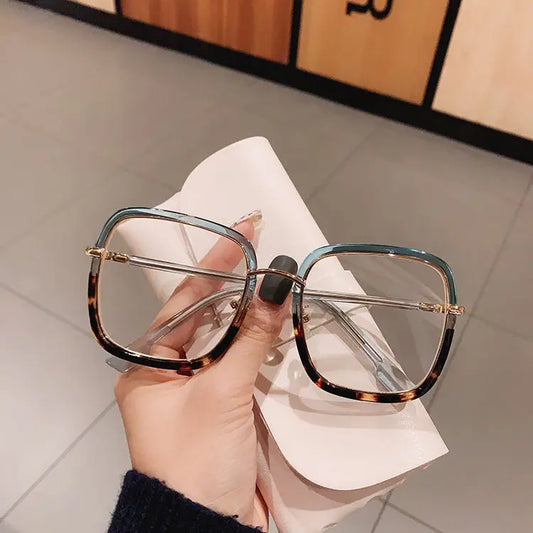 Montura de gafas de forma cuadrada, adecuada para miopía, lente plana TR90 antiluz azul, montura grande, apariencia lisa, montura de gafas adelgazante y moderna eprolo