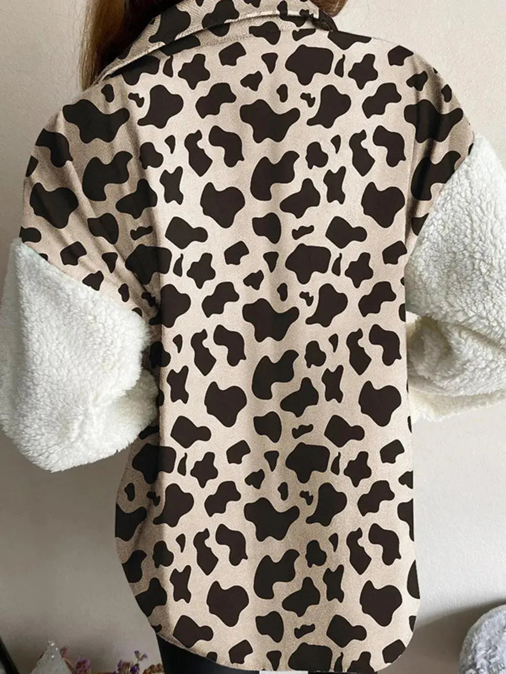 Fuzzy Button Up Long Sleeve Jacket - Skinluminova