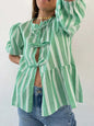 Camisa con manga globo y cuello redondo atado eprolo