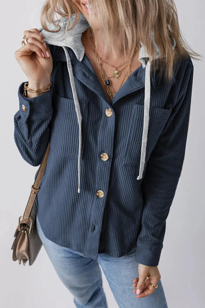 Chaqueta con capucha de manga larga con botones y cordón ajustable eprolo