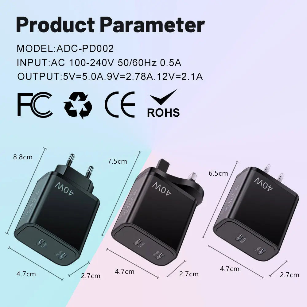 Fast charging mobile phone charging head dual PD Type-C mobile phone charger eprolo