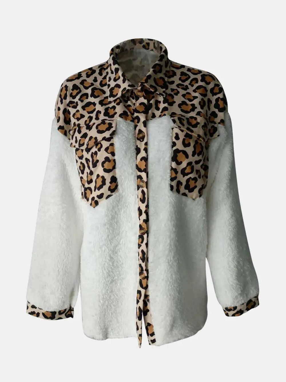 Fuzzy Button Up Long Sleeve Jacket - Skinluminova