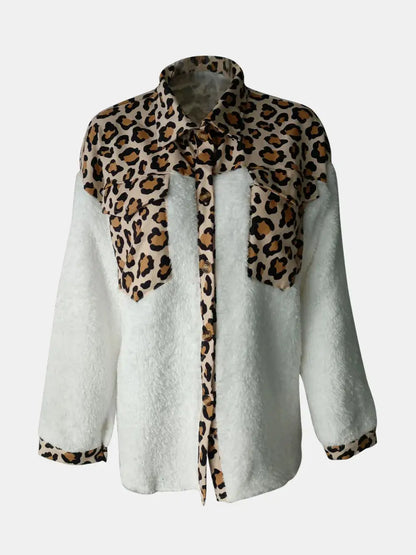 Fuzzy Button Up Long Sleeve Jacket - Skinluminova
