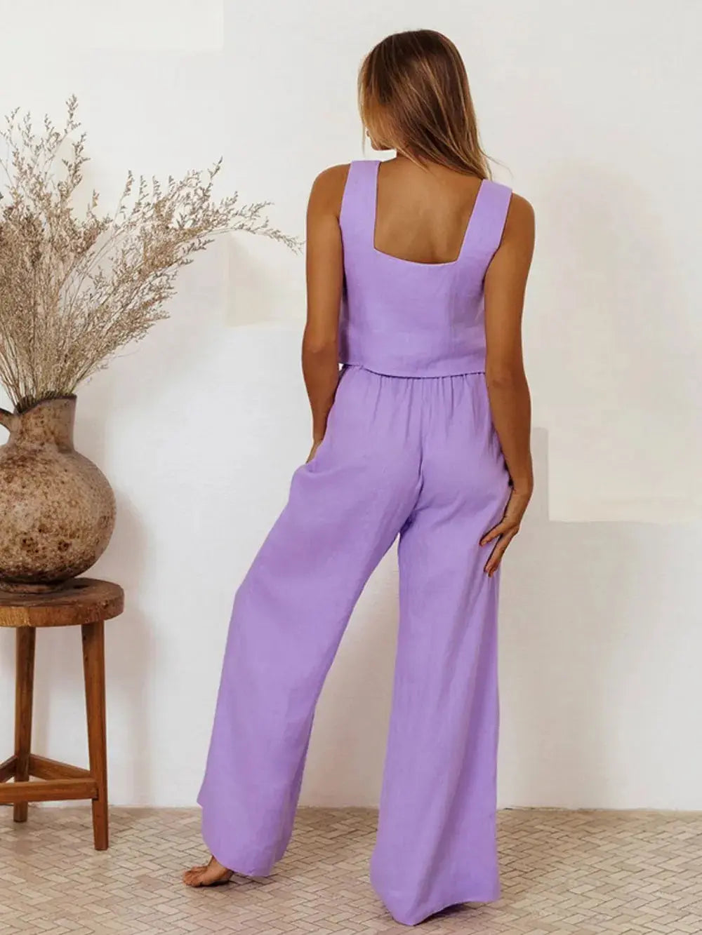 Conjunto de top y pantalón sin mangas con cuello cuadrado eprolo
