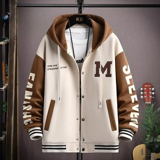 Chaqueta gruesa con capucha para niños, colores contrastantes, chaqueta pesada con capucha bordada para adolescentes eprolo