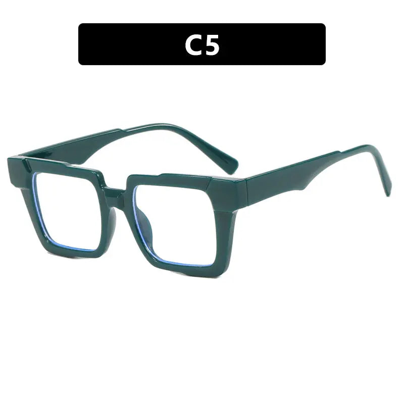 Montura de gafas cuadradas con bloqueo de color, lentes planas antiluz azul, montura de gafas de moda, sensación de alta gama, personalidad exagerada, femenina eprolo