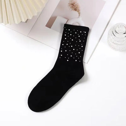 Calcetines de tubo medio versátiles de lujo ligeros con diseño de cielo estrellado y diamantes de imitación de estilo industrial pesado de primavera y otoño. eprolo