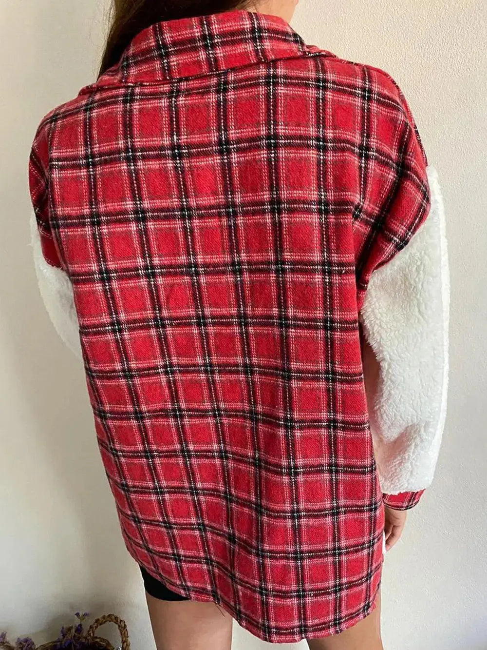 Fuzzy Button Up Long Sleeve Jacket - Skinluminova