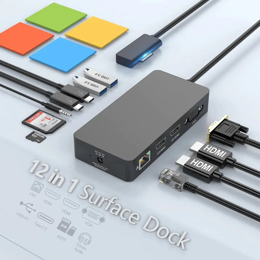 Estación de acoplamiento para Surface Pro, Microsoft Surface Triple Display (2 HDMI 4K+VGA), accesorios para Surface Pro 9/8/X/7/6/5/4/3, Surface Book 3/2/1, Surface Laptop go/5/4/3/2 Skinluminova