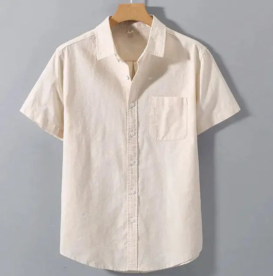 Camisa de lino de manga corta con solapa para hombre Skinluminova