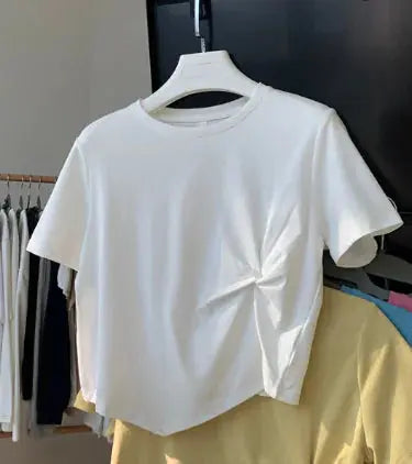 Camiseta de manga corta irregular para mujer (una pieza) Skinluminova