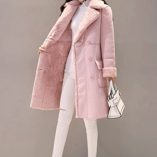 Abrigo largo de lana de cordero para mujer - Estilo coreano de invierno Skinluminova