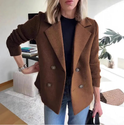 Abrigo cruzado con solapa y mangas de punto para mujer - Skinluminova