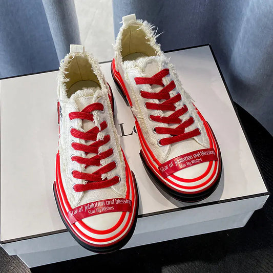 Zapatillas de lona retro para mujer con suela gruesa Skinluminova