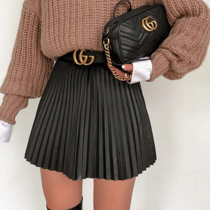 Minifalda de punto plisada y drapeada para mujer de invierno Skinluminova