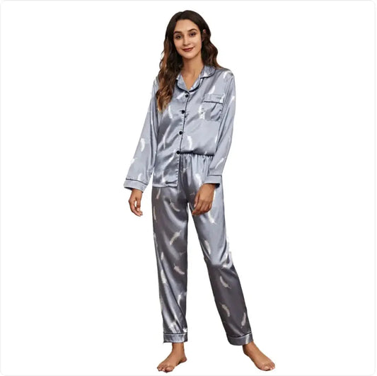 Conjunto de pijama de dos piezas de satén elástico para mujer Skinluminova