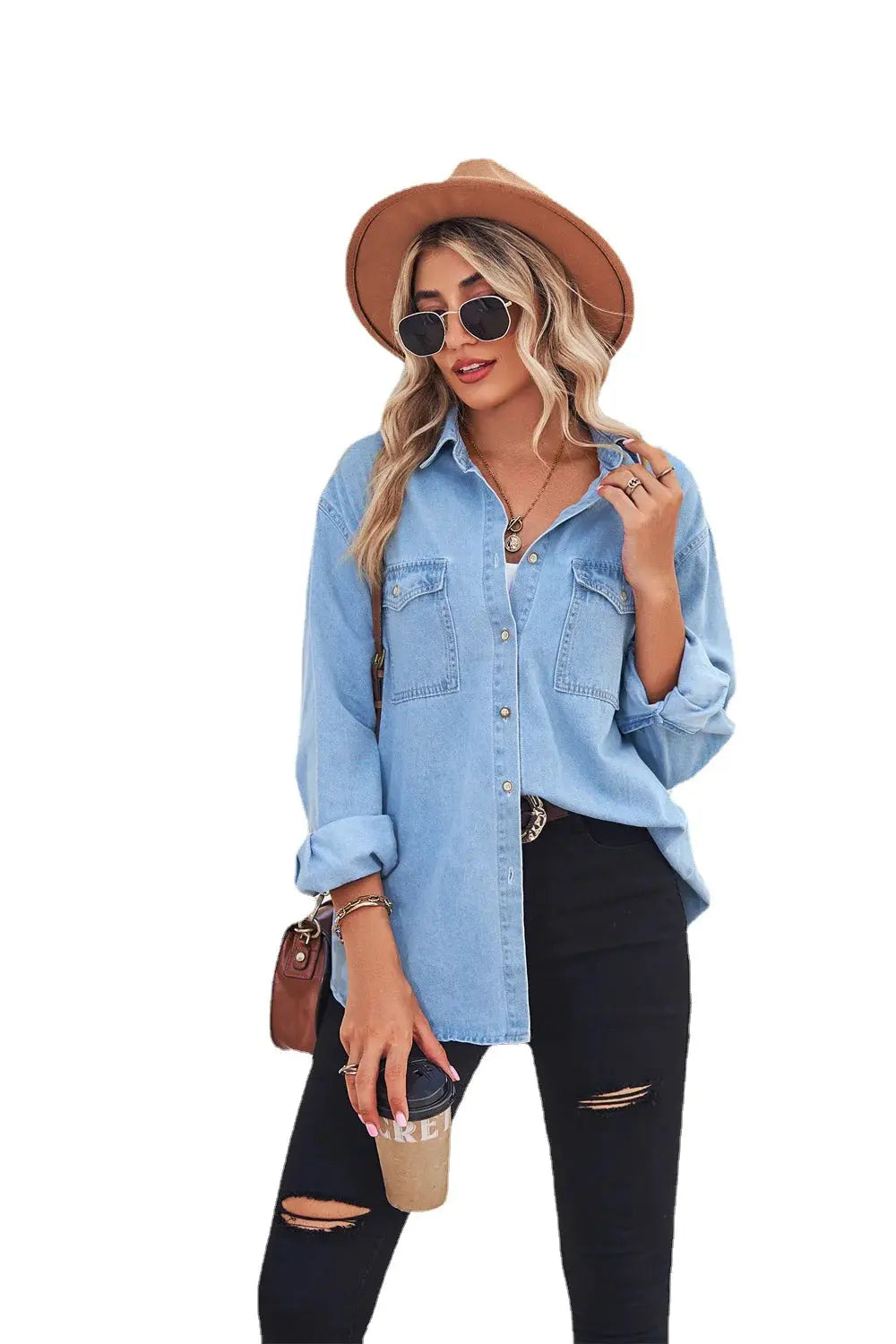 Camisa de Denim Slim Fit Chic para una Elegancia Sin Esfuerzo Skinluminova