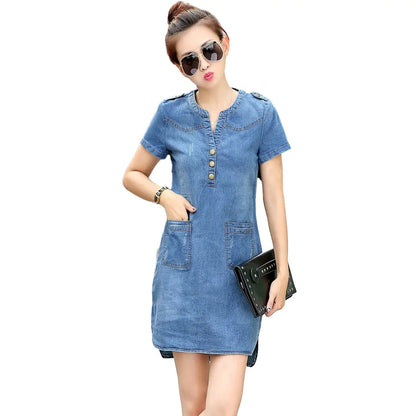 Vestido vaquero holgado estilo coreano de primavera Skinluminova