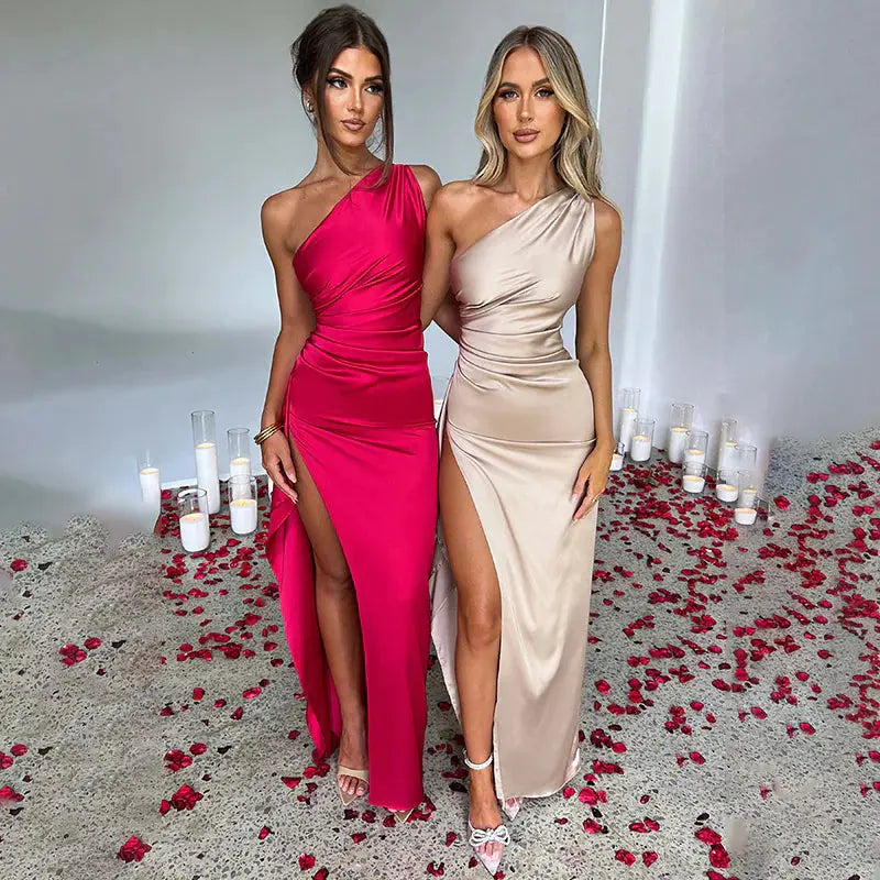 Vestido con abertura, un hombro y espalda descubierta Skinluminova