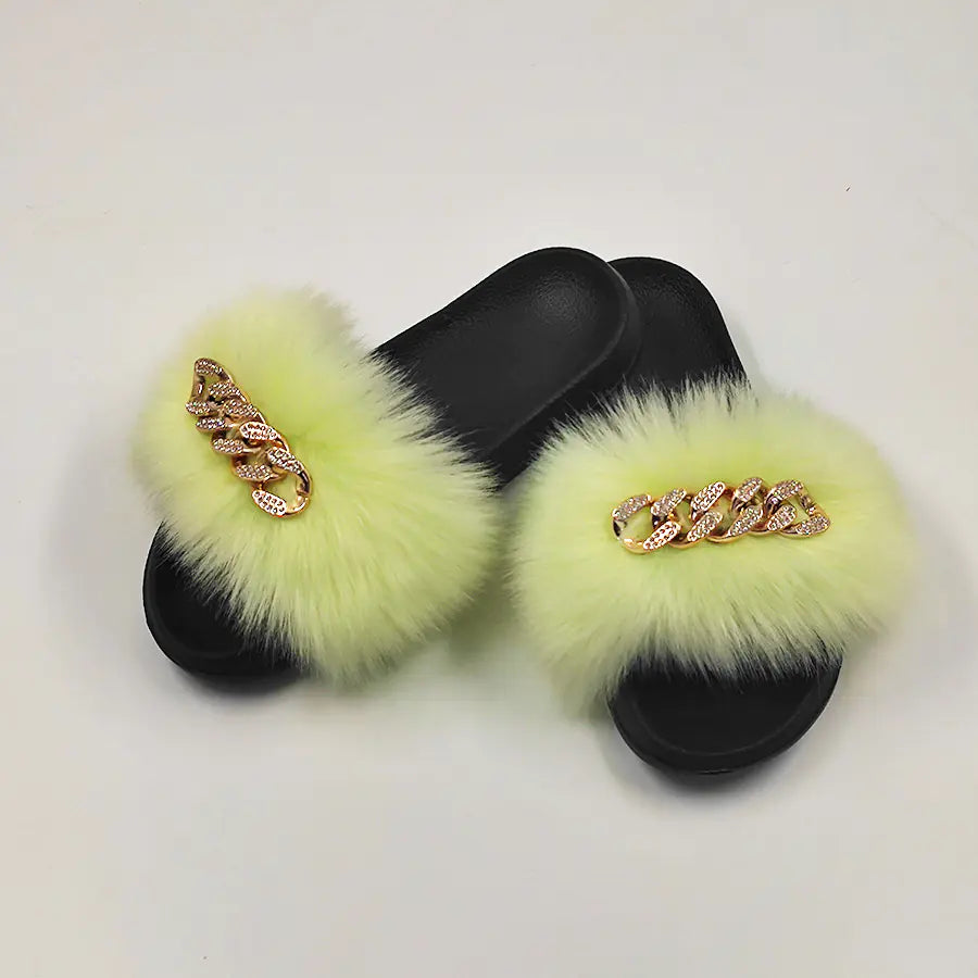 Chanclas de piel de zorro sintética de peluche, pantuflas de moda Skinluminova