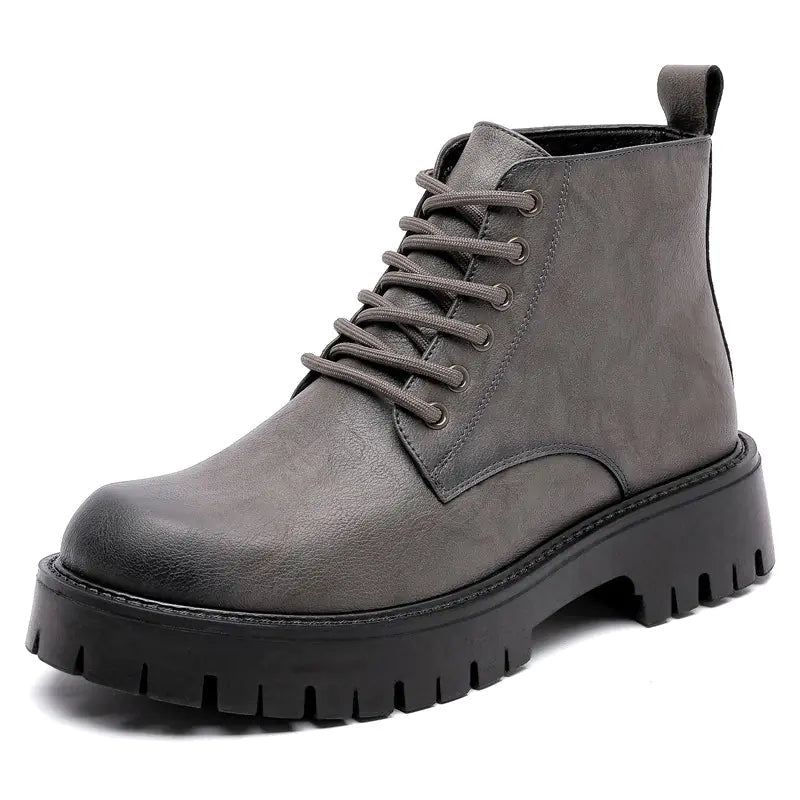 Cálidas botas de cuero de caña alta con suela gruesa (6 agujeros) Skinluminova