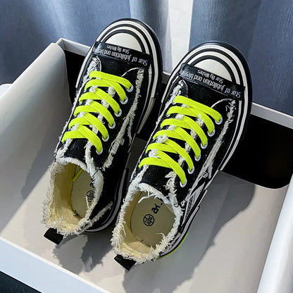 Zapatillas de lona retro para mujer con suela gruesa Skinluminova