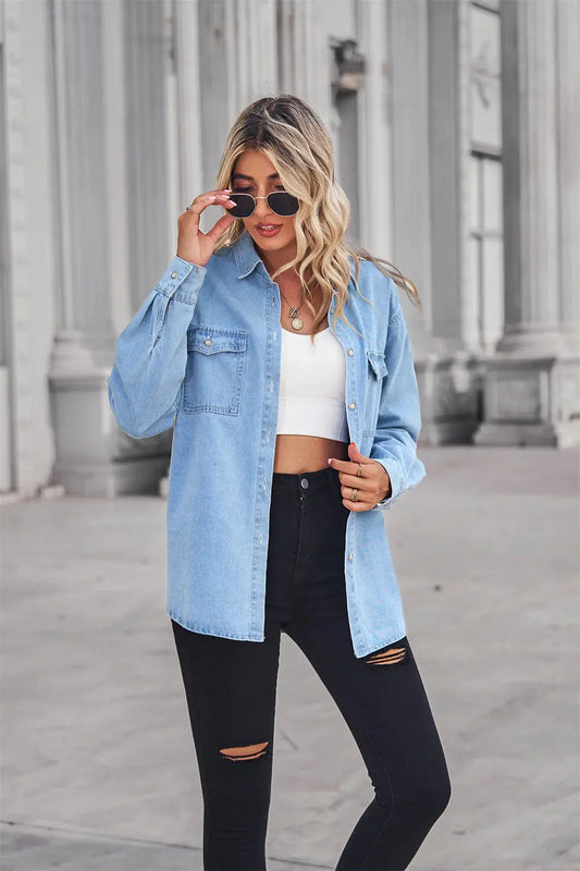 Camisa de Denim Slim Fit Chic para una Elegancia Sin Esfuerzo Skinluminova