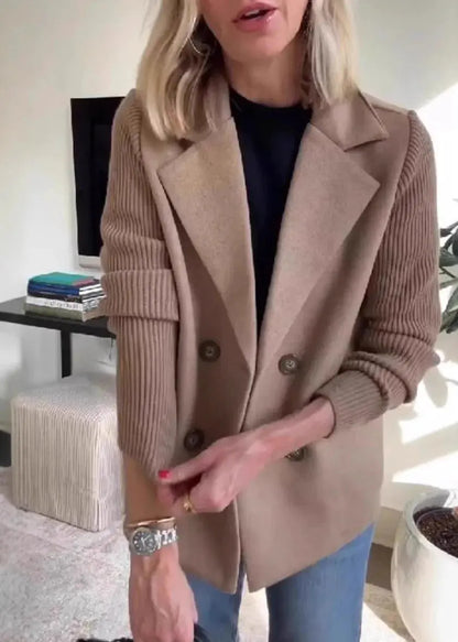 Abrigo cruzado con solapa y mangas de punto para mujer - Skinluminova