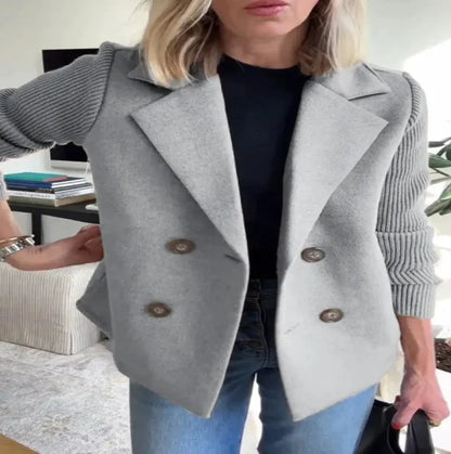 Abrigo cruzado con solapa y mangas de punto para mujer - Skinluminova