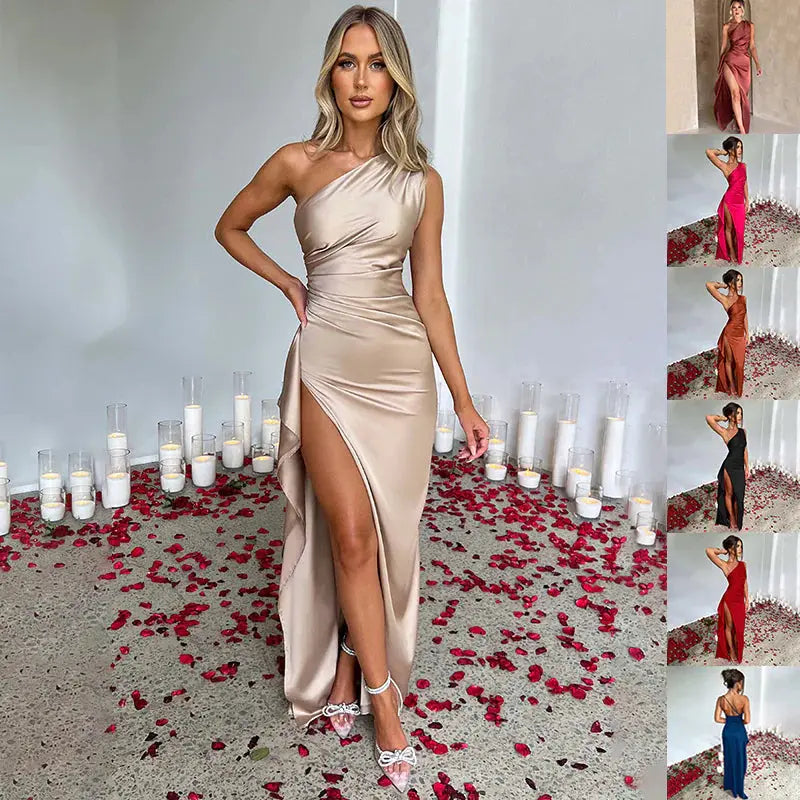Vestido con abertura, un hombro y espalda descubierta Skinluminova