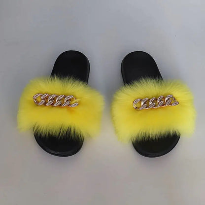 Chanclas de piel de zorro sintética de peluche, pantuflas de moda Skinluminova