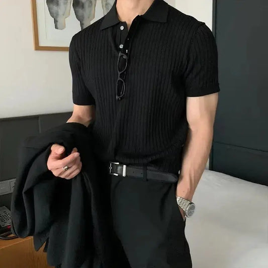 Camisa Polo de solapa para hombre, camiseta informal de manga corta con textura de verano, Color sólido, estilo coreano, prendas de punto de marca a la moda Skinluminova