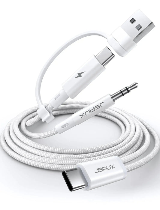 JSAUX Cable USB C a 3,5 mm para auriculares y cargador 2 en 1 USB C a conector de audio auxiliar con PD 60 W de carga rápida compatible con iPhone 15 Pro Max/15 Plus iPad Pro Samsung Galaxy S23 S22 Pixel 7/6-5FT Skinluminova
