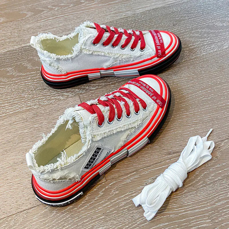 Zapatillas de lona retro para mujer con suela gruesa Skinluminova