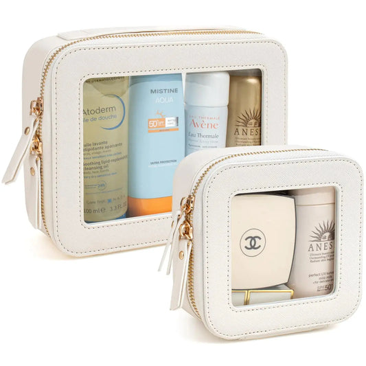 Bolsa de maquillaje transparente, bolsa de aseo aprobada por la TSA, bolsa de aseo de tamaño viaje, bolsa de cosméticos transparente con cremallera, bolsa de maquillaje para coche, organizador de almacenamiento, accesorios de coche, artículos esenciales d Skinluminova