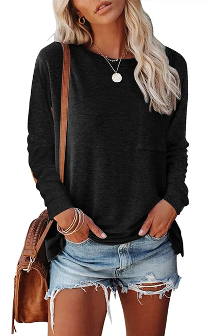 Camiseta Casual de Manga Larga con Bolsillo Dividido Skinluminova