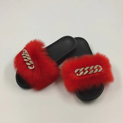 Chanclas de piel de zorro sintética de peluche, pantuflas de moda Skinluminova