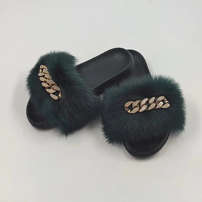 Chanclas de piel de zorro sintética de peluche, pantuflas de moda Skinluminova