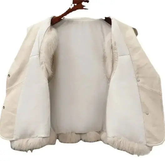 Elegante chaqueta de piel con patchwork Skinluminova