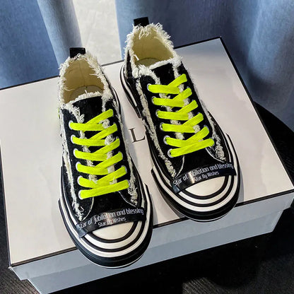 Zapatillas de lona retro para mujer con suela gruesa Skinluminova