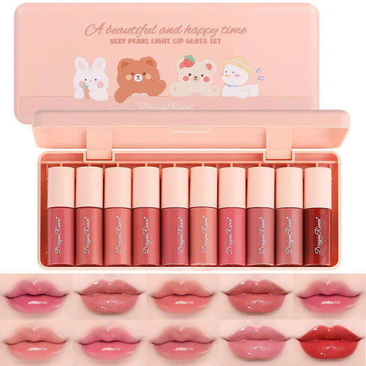 Alisesun – Pack de 10 Labiales Líquidos Coreanos | Brillo Hidratante 2 en 1 para Labios y Mejillas | Color Vivo, Acabado Acuoso y Efecto Duradero – Tono 03 Skinluminova