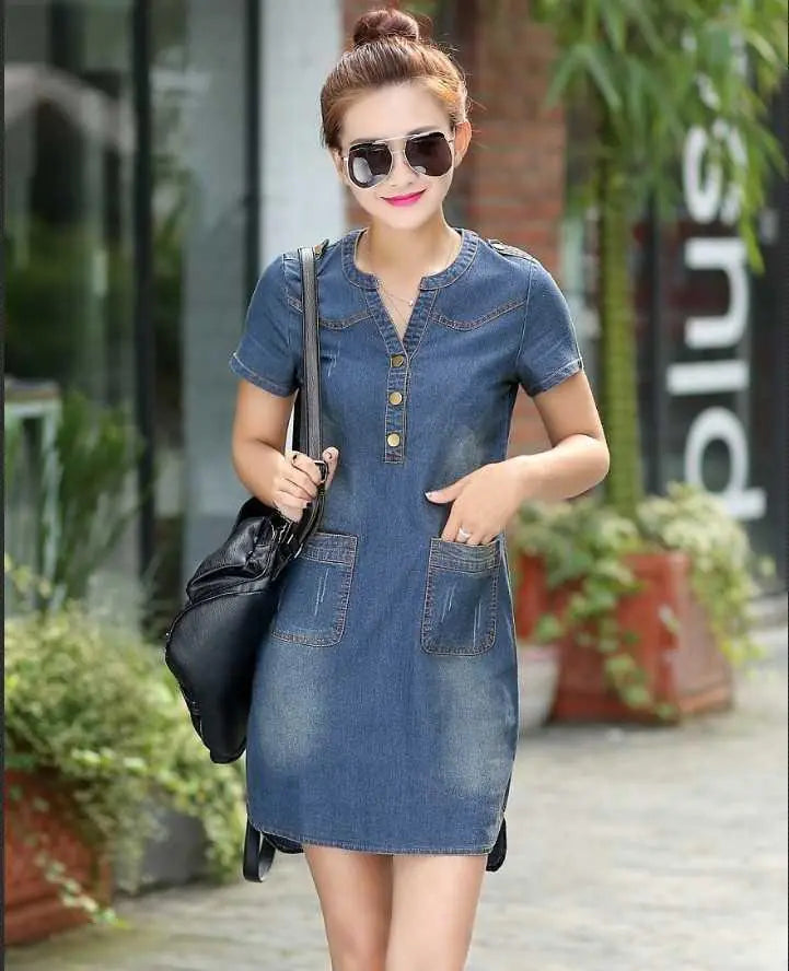 Vestido vaquero holgado estilo coreano de primavera Skinluminova