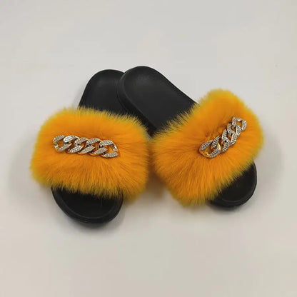 Chanclas de piel de zorro sintética de peluche, pantuflas de moda Skinluminova