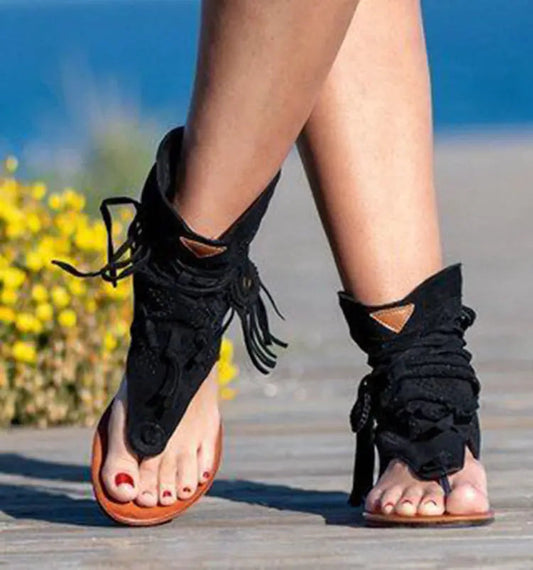 Sandalias planas y cómodas con flecos esmerilados Skinluminova