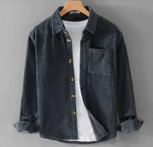Camisa de manga larga de pana para hombre Skinluminova