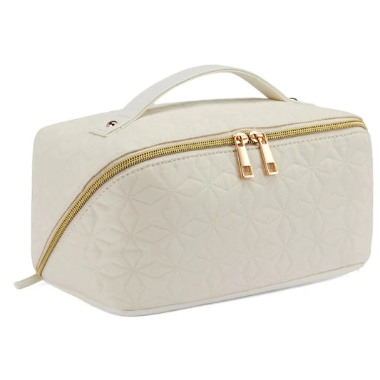 Telena Bolsa de Maquillaje Bolsa de Cosméticos de Viaje de Gran Capacidad Bolsas Organizadoras de Maquillaje Livianas y Portátiles para Mujeres con Asa y Divisor Abierto Plano Blanco Roto Skinluminova