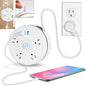 Regleta retráctil 1.8 m con 4 tomas, 2 puertos USB, protección contra sobretensiones y gancho. Ideal para viajes y espacios de trabajo. Color blanco, compacta y fácil de almacenar. Skinluminova