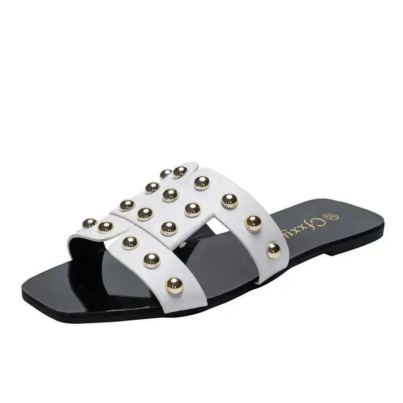Sandalias planas con remaches de moda para uso casual de mujer Skinluminova