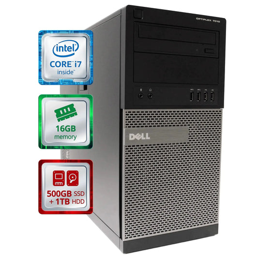 Computadora de escritorio Dell OptiPlex 7010 Torre | Intel i7 (3.9 GHz Turbo) | 16 GB RAM | SSD 500 GB + HDD 1 TB | Wi-Fi 5G, Bluetooth | Windows 10 Pro | Renovada, ideal para casa u oficina. Skinluminova
