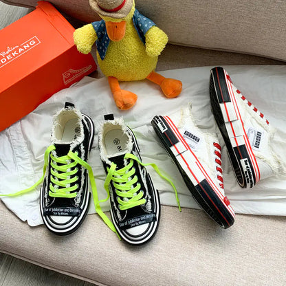 Zapatillas de lona retro para mujer con suela gruesa Skinluminova